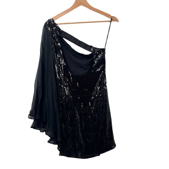 Bebe Sequin One Shoulder Cape Mini Dress - Picture 3 of 5